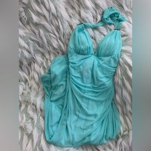 Aqua Halter Shimmer Dress - Long - Slimming Waist - Women’s 8